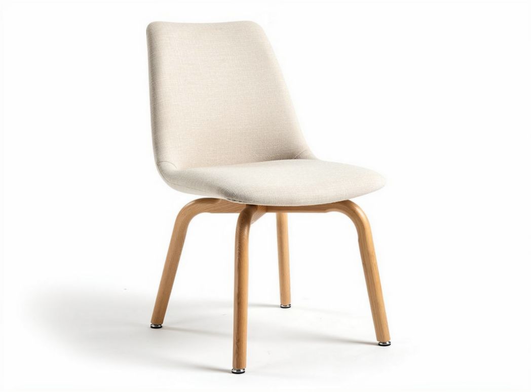 fabric dining chair with wooden legs beige color 45 x 45 x 80cm