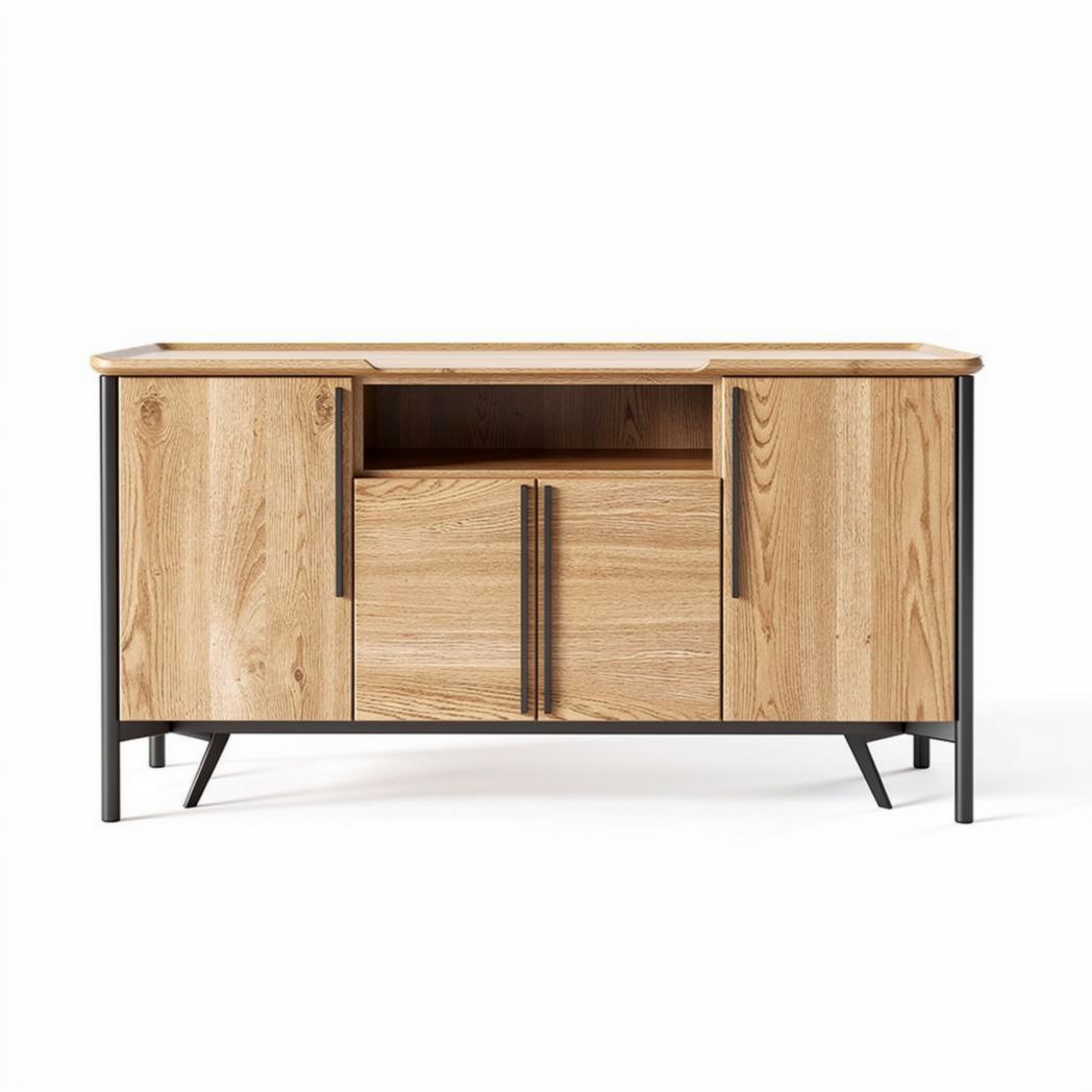 Wooden sideboard with metal legs and storage compartments 120 x 40 x 75cm