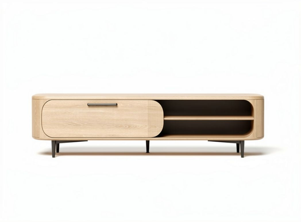 Modern white sideboard with four storage compartments and gold legs 200 x 40 x 50cm