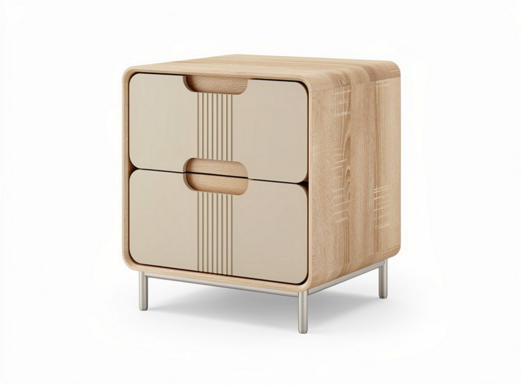 Wooden nightstand with two drawers and metal legs 45 x 40 x 50cm