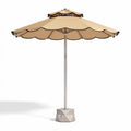 Patio umbrella 9 foot with scalloped edge in beige polyester canopy and steel frame
