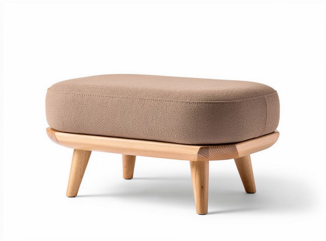 Brown upholstered ottoman with wooden legs 70 x 50 x 30cm