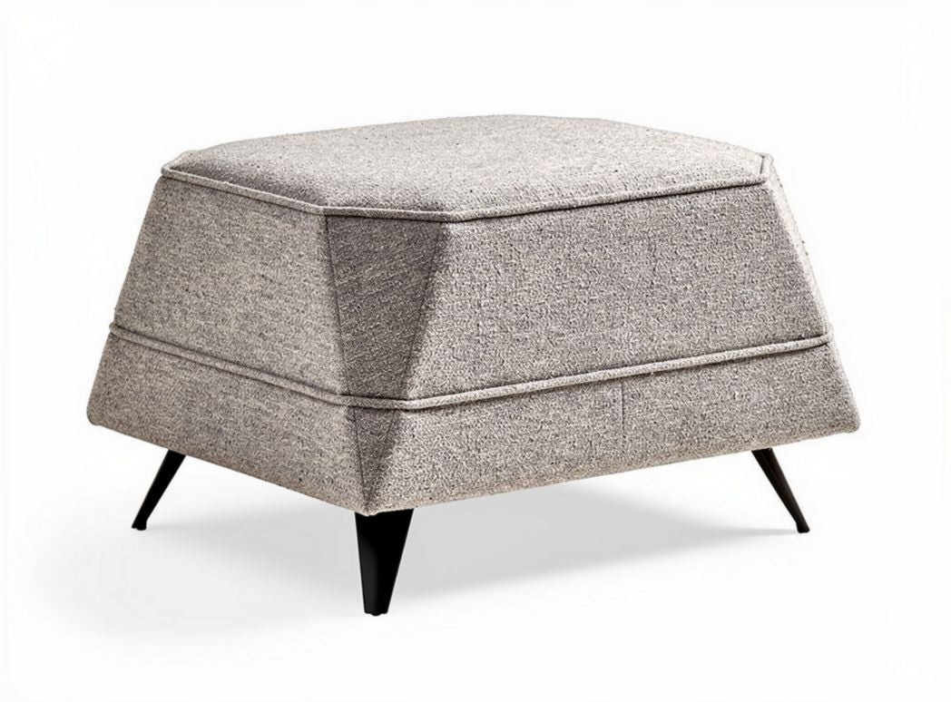 Fabric ottoman with wooden legs in beige color measuring 45 x 25 x 30cm