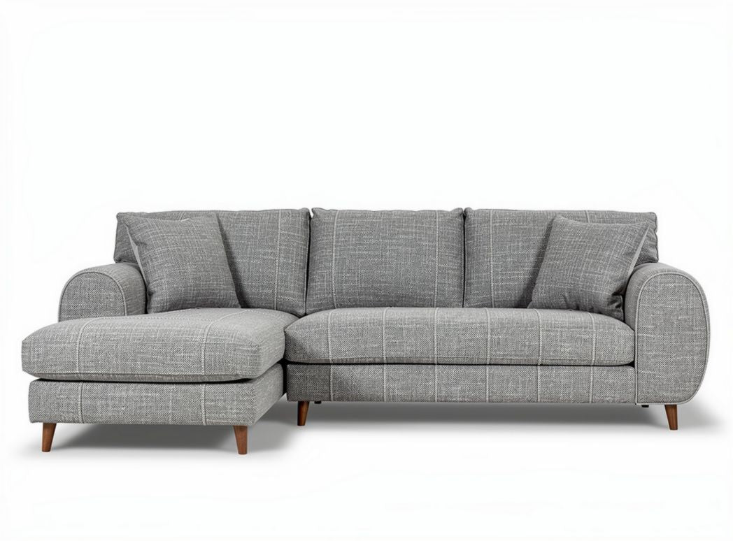 Modern sectional sofa with chaise lounge gray fabric upholstery 240 x 150 x 85cm