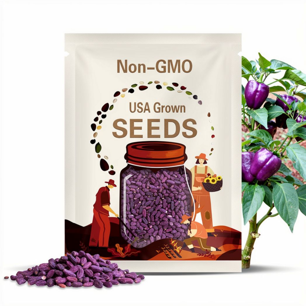 Purple Pepper Seeds - Organic, Heirloom, Open Pollinated, Non GMO - Grow Indoors, Outdoors, In Grow Beds, Soil, Hydroponics, Aquaponics