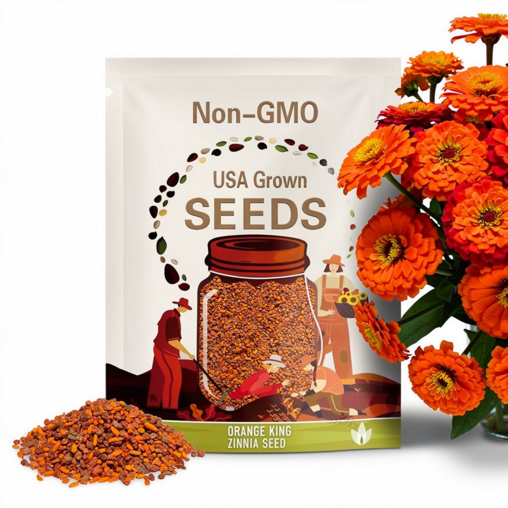 Zinnia, Orange King Heirloom Seeds - Flower Seeds, Cut Flowers, Butterfly Garden, Open Pollinated, Non-GMO